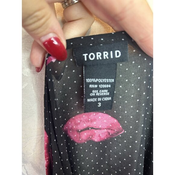 Torrid Tank Top Sleeveless Shirt Black Polka Dot- Semi sheer Pink Lips 3 (3X) - Picture 10 of 11